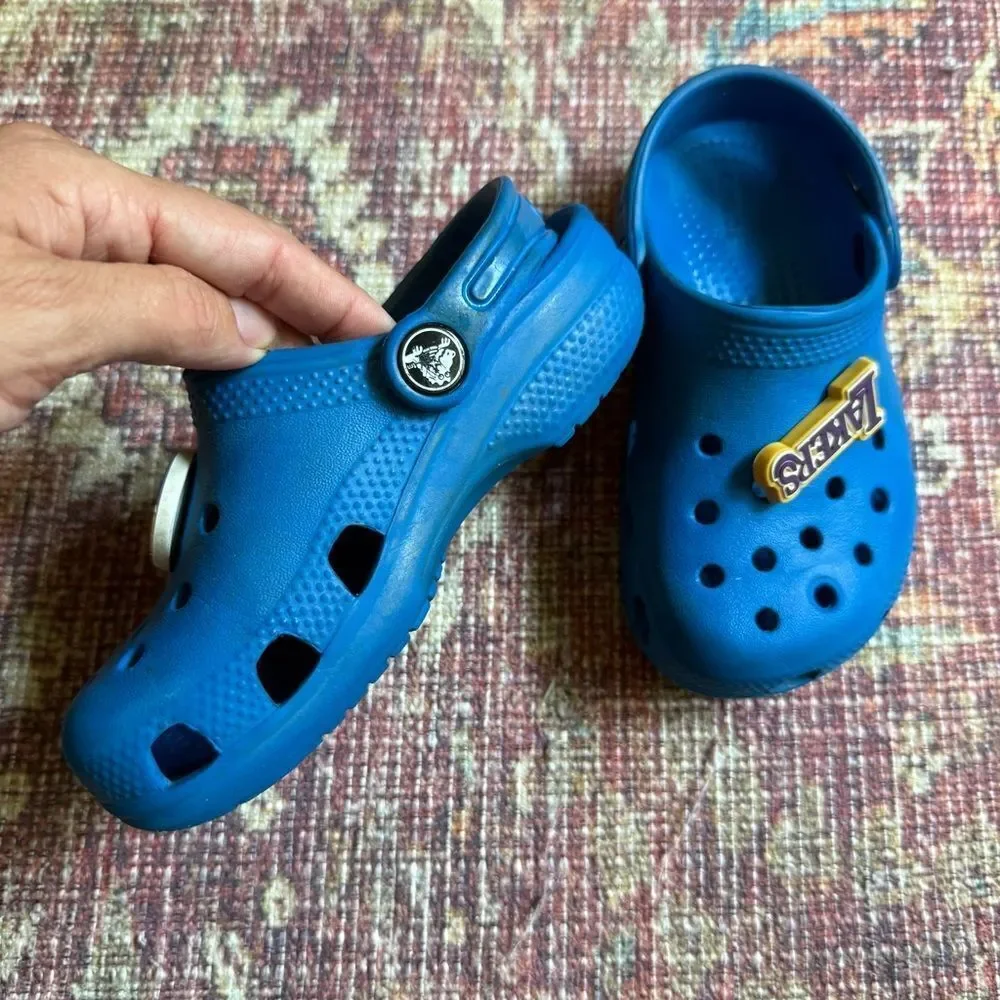 Blue Crocs size C10 with Lakers Charms